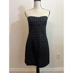 Y2K Strapless Dress Size 10 Black Shimmer Mini Short Zip Little Black Dress LBD
